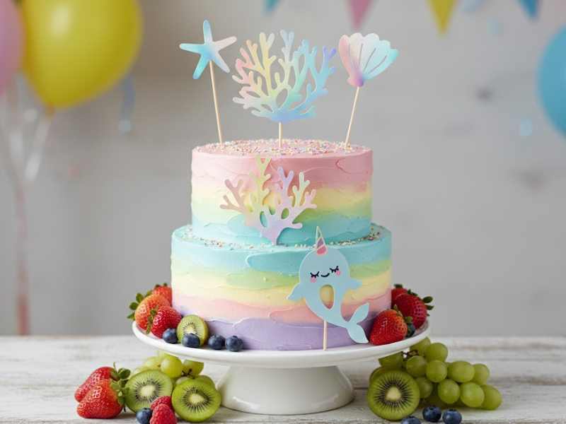 Opalizujące Dekoracje na Tort Narwal