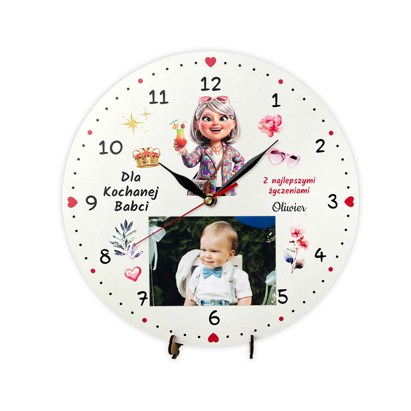 Zegar Z Miejscem na Zdjęcie Prezent na Dzień Babci i Dziadka MD1698. Personalizowany zegar z miejscem na zdjęcie i dedykacją dla Babci i Dziadka.