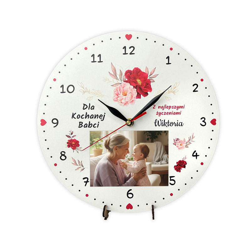 Zegar dla Babci i Dziadka z Miejscem na Zdjęcie Wyjątkowy Upominek MD1699. Personalizowany zegar z miejscem na zdjęcie i dedykacją dla Babci i Dziadka.
