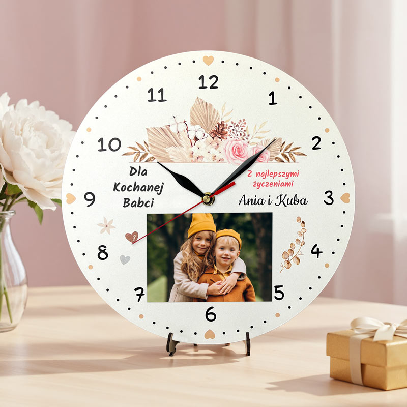 Personalizowany Zegar ze Zdjęciem Prezent dla Dziadków MD1700