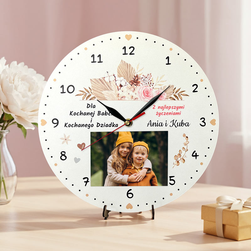 Personalizowany Zegar ze Zdjęciem Prezent dla Dziadków MD1700