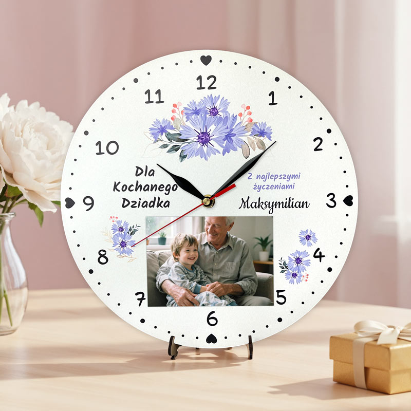 Zegar Ścienny z Miejscem na Zdjęcie Prezent na Dzień Babci i Dziadka MD1701