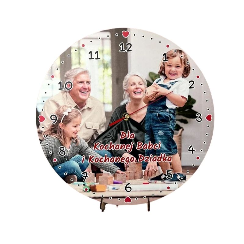 Zegar ze Zdjęciem Prezent dla Babci i Dziadka Personalizowany Upominek MD1705. Personalizowany zegar ze zdjęciem i dedykacją dla babci, dziadka, prababci i pradziadka z imionami wnucząt.