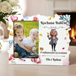Ramka na Zdjęcie dla Babci i Dziadka – Wyjątkowy Prezent od Wnuków MD1725. Personalizowana ramka na zdjęcie dla Babci i Dziadka, z kolorowym nadrukiem wesołych dziadków i imionami wnuków.