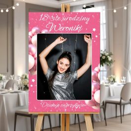 Tablica Powitalna na Urodziny ze Zdjęciem Personalizowana Dekoracja MD1750. Tablica powitalna na urodziny ze zdjęciem, personalizowana z imieniem i liczbą urodzin