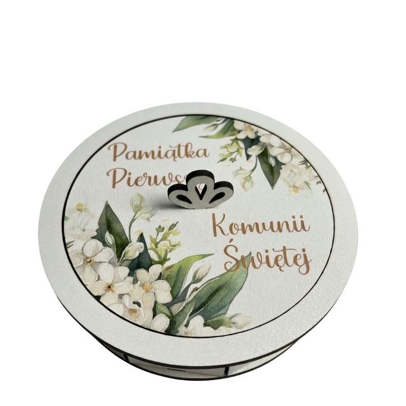 Biała Szkatułka na Biżuterię Pamiątka Komunijna dla Dziecka Białe Kwiatki MD1807 - obrazek 2