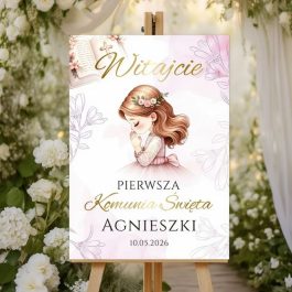 Tablica Powitalna Komunijna dla Dziewczynki Róż Boho PCV MD1776