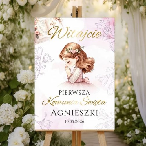 Tablica Powitalna Komunijna dla Dziewczynki Róż Boho PCV MD1776