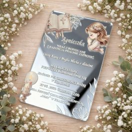 Zaproszenie na Komunię Pleksi Lustrzane Srebrne dla Chłopca MD1779