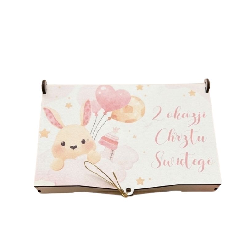 Pamiątka Chrztu dla Dziewczynki Pudełko na Pieniądze Różowy Króliczek MD1846 - obrazek 2