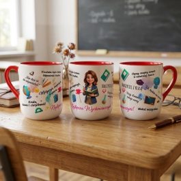 Kubek dla Najlepszej Wychowawczyni. Kubek ceramiczny 330 ml dla nauczycielki z napisem „Najlepsza wychowawczyni” i szkolnymi sentencjami.