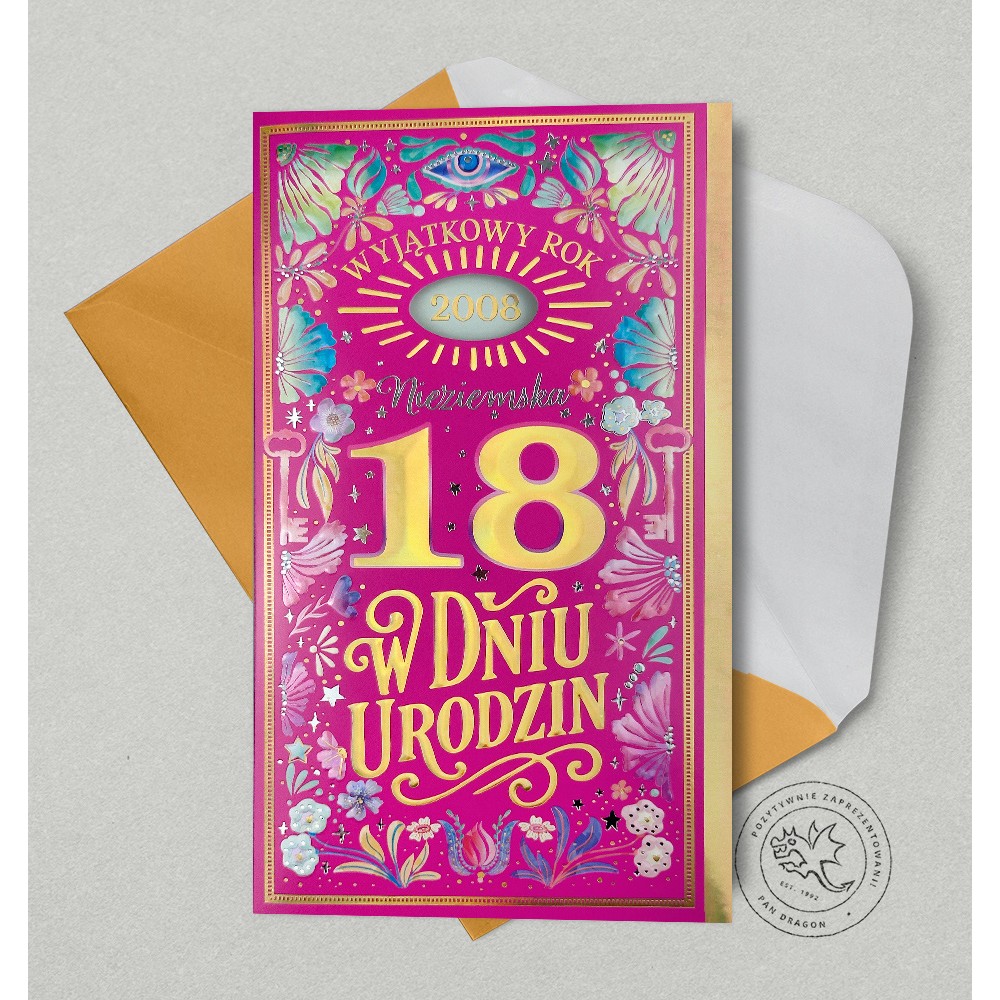 Bogato zdobiona kartka urodzinowa na 18 urodziny rocznik 2008 MD1898