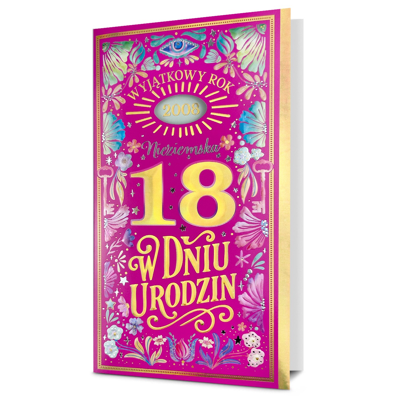 Bogato zdobiona kartka urodzinowa na 18 urodziny rocznik 2008 MD1898