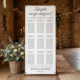 Plan Stołów na Wesele 80x180 ze Stojakiem Kompletny Zestaw. Plan stołów na wesele ze stojakiem - zestaw personalizowany
