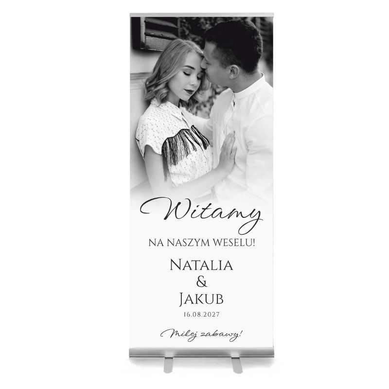Personalizowany baner ślubny roll-up 85x200 jako elegancki witacz do sali weselnej