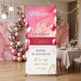 Baner Powitalny na 30 Urodziny dla Kobiety Różowa Złota Glamour MD2029