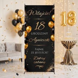 Elegancki X-baner Powitalny na 18, 20, 30, 40 Urodziny Czarno Złoty glamour MD2030