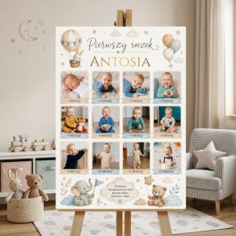 Tablica na Roczek 12 Miesięcy Rozwoju Dziecka 50x70 cm Nadruk Zdjęć MD2036