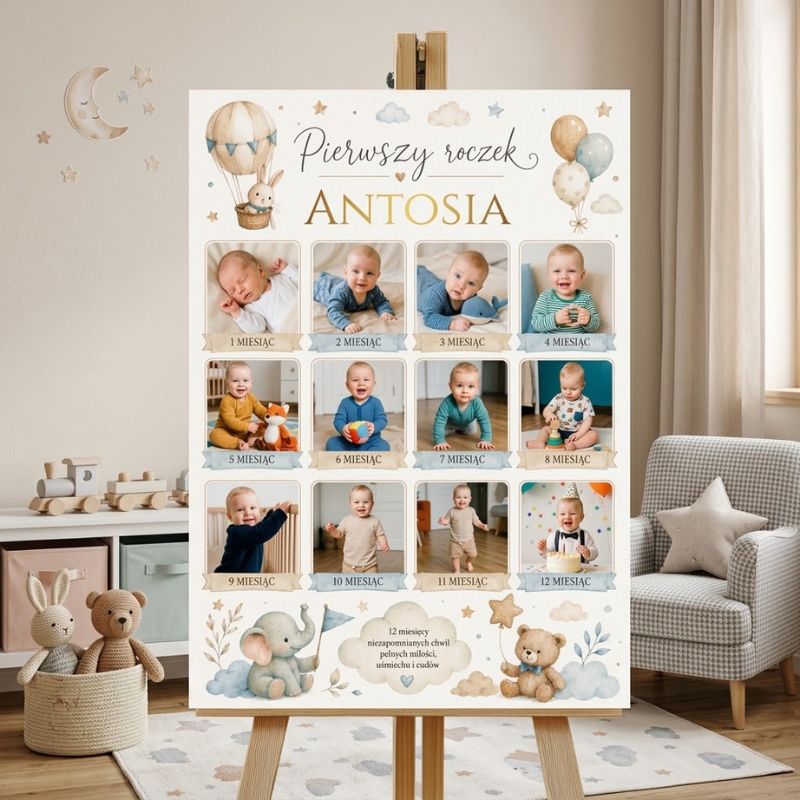 Tablica na Roczek 12 Miesięcy Rozwoju Dziecka 50x70 cm Nadruk Zdjęć MD2036