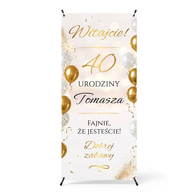 X Baner na 40 Urodziny Ścianka Urodzinowa Beżowo Złote Balony MD2031