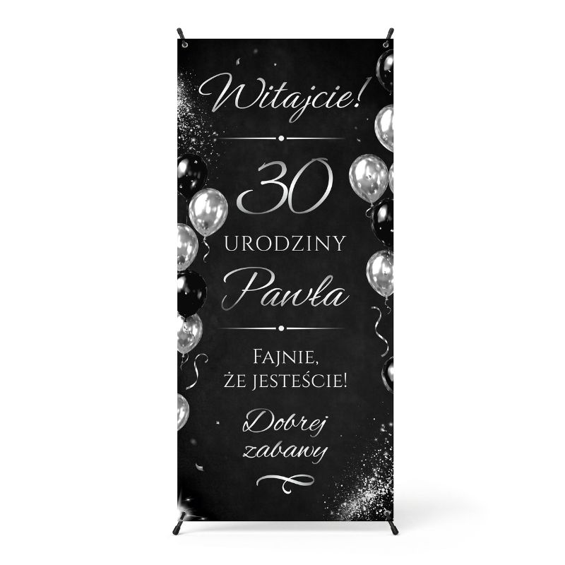 Baner Urodzinowy 18, 30, 40 , 50 Lat Personalizowane Tło do Zdjęć Czarno Srebrne MD2032