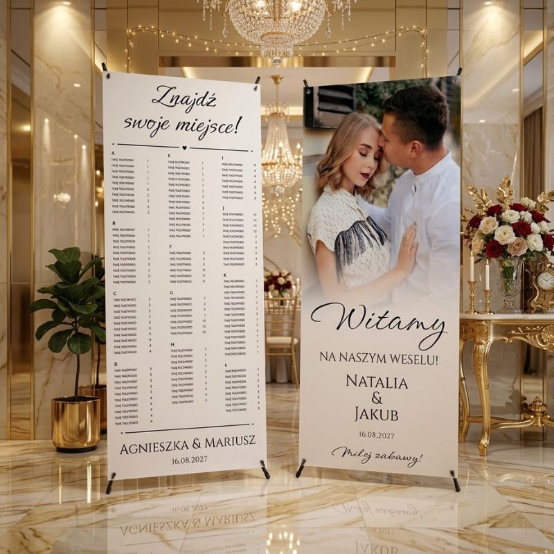 Baner Powitalny i Plan Stołów Alfabetyczny na Wesele 80x180 cm Zestaw MD2034