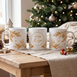 Kubek na Święta z Logo Firmy Personalizowany Gałązki leśne Szyszki MD2097