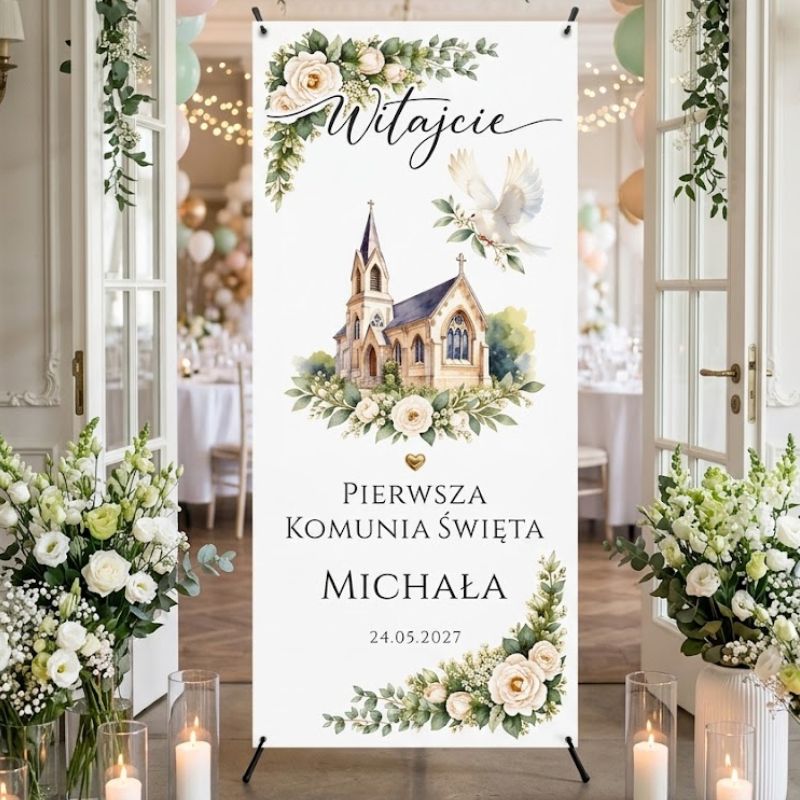 Baner na Komunię Witacz Gości Botaniczny Kapliczka Białe Kwiatki MD2076