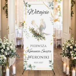 X Baner Komunia Przywitanie Gości Dekoracja Sali Gałązki Eukaliptusa MD2077