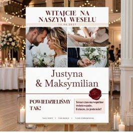 Ślubna Tablica Powitalna ze Zdjęciami 50x70 PCV Personalizowana Bordo MD2081