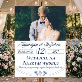 Tablica Powitalna Wesele ze Zdjęciami Witajcie Niebieskie Kwiatki MD2084