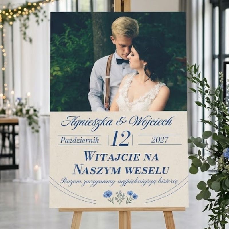Tablica Powitalna Wesele ze Zdjęciami Witajcie Niebieskie Kwiatki MD2084