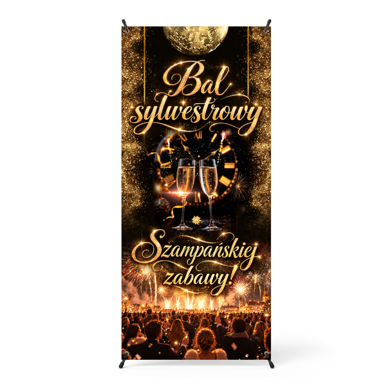 Baner Bal Sylwestrowy ze Stojakiem Dekoracja Sali 80x180 cm MD2055