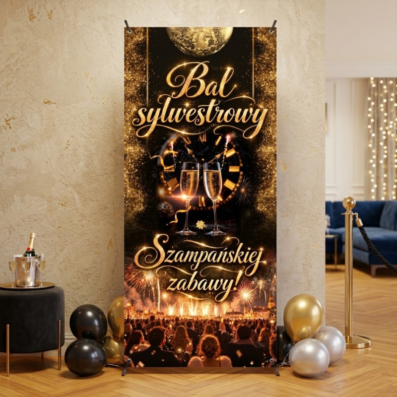 Baner Bal Sylwestrowy ze Stojakiem Dekoracja Sali 80x180 cm MD2055