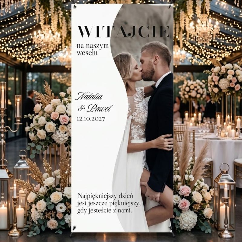 Baner Powitalny Ślubny ze Zdjęciem Dekoracja Witacz Weselny MD2086