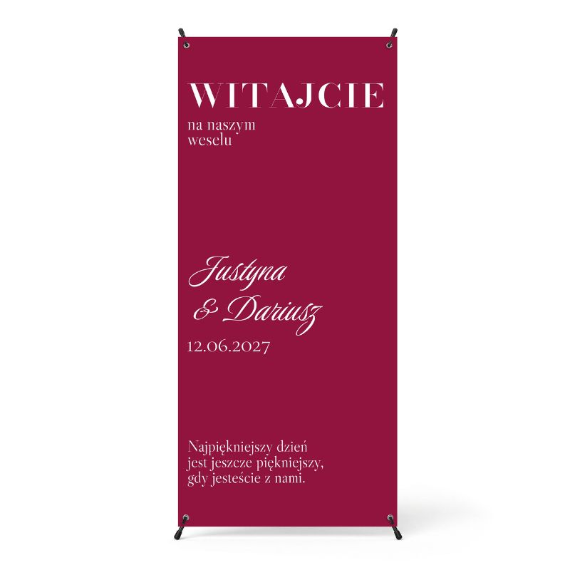 Witacz Weselny z Waszymi Imionami Personalizowany Baner Ślubny Bordowy MD2087
