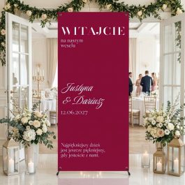 Witacz Weselny z Waszymi Imionami Personalizowany Baner Ślubny Bordowy MD2087