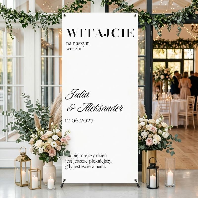 X Baner Ślubny Witacz Weselny Personalizowany Bordowy 80x180 MD2088