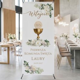 Baner na Pierwszą Komunię Święta Witacz Gości Złoty Kielich IHS MD2078